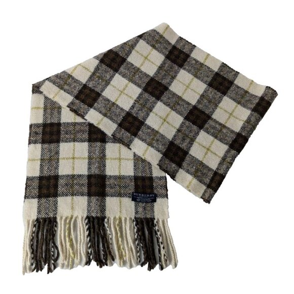 BURBERRY London Classic Nova Check Knit Wool Fringe Neck Warmer White SCARF - Picture 1 of 6
